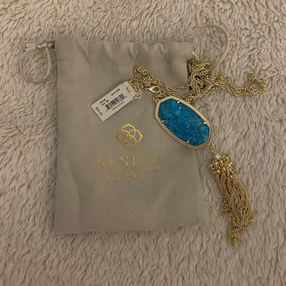 Kendra Scott Rayne Gold Pendent Necklace in bronze veined turquoise magnesite